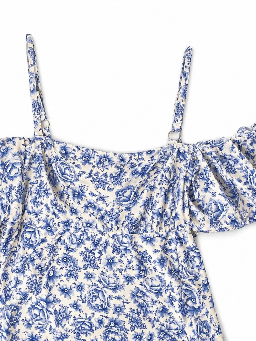 AQUA Boho Collection Blue Floral Off-Shoulder Maxi Cotton Dress - Picture 4 of 13